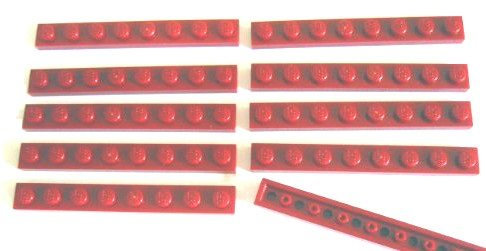 LEGO 10x 3460 Plate 1x8 | Red