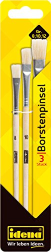 Idena 626055 - Pinselset, Borsten, 3 teilig, Größe 8/10/12, unlackiert, 1 Set