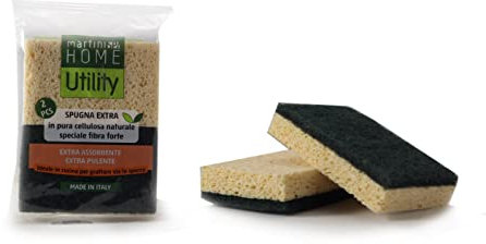 martini SPA - Home Utility- Spugne in cellulosa e fibra abrasiva, fibra verde e cellulosa naturale, 2 unità