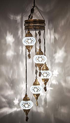 DEMMEX Lampadario turco marocchino a mosaico con filo metallico, lampada da soffitto a sospensione, 5 globi (12,7 x 11,9 cm)