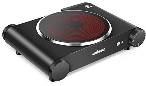 Cusimax Portable Electric Stove, 1200W Infrared Single Burner Heat-up In Seconds, 7 Inch Ceramic Glass Single Hot Plate Cooktop for Dorm Office Home Camp, Compatible w/All Cookware - Upgraded Version