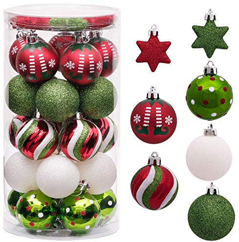 Victor's Workshop Weihnachtskugeln 35tlg. 5cm Plastik Christbaumkugeln Set, Weihnachtsbaumschmuck Dekoration Christbaumschmuck für Party, Haus Dekoration Elfen Thema Rot Grün Weiß(L)