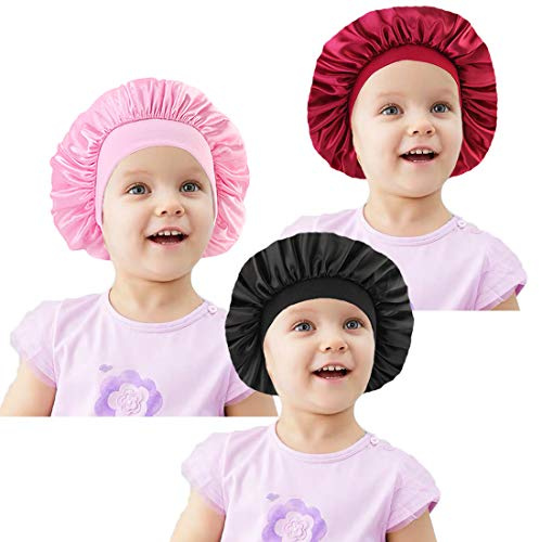 Simoda Bonnet de Nuit en Satin pour Enfants - Large Bande en Satin - Bonnet de Nuit pour Cheveux naturels - pour bébés et Filles (Multi-1)