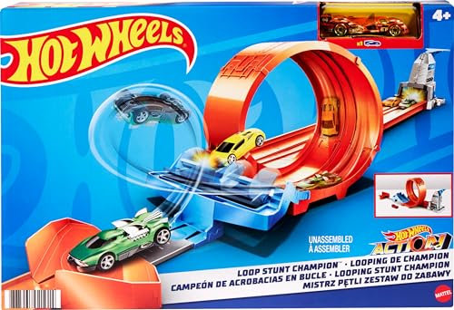 Hot Wheels GTV13 - Loop Stunt Champion Track-Set mit 1 Hot Wheels Fahrzeug im Maßstab 1:64, Spielzeug Autorennbahn für Kinder ab 4 Jahren
