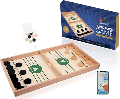 AUTERRE® Sling Puck Game - Sling Puck Spiel großes -Tisch Hockey aus Holz für Erwachsene und Kinder -Hochwertiges Sling Puck Spiel aus Holz - eBook Fast Sling Puck Spielregeln