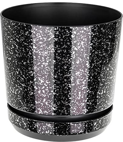 KORAD Black with Silver Flecks Indoor Plant Pots, 6 sizes, 25 colours – Plant Pot Planter with Drainage Holes and Matching Saucer for All Houseplants – Modern Home Decor Round Flower Pot (26 cm)