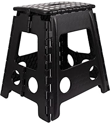BESCH Taburete Plegable de PVC Multiuso Compacto y fácil de Guardar de 29x22x39cm Soporte Máximo de 150KG(Negro)