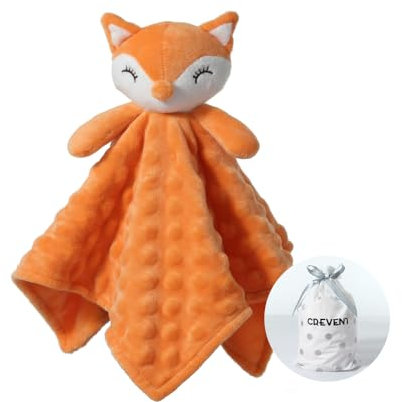 CREVENT Mantitas de apego, Cara de Animal, Suave, para niños y niñas, Gran Regalo para cumpleaños y Baby Shower (Naranja Zorro)