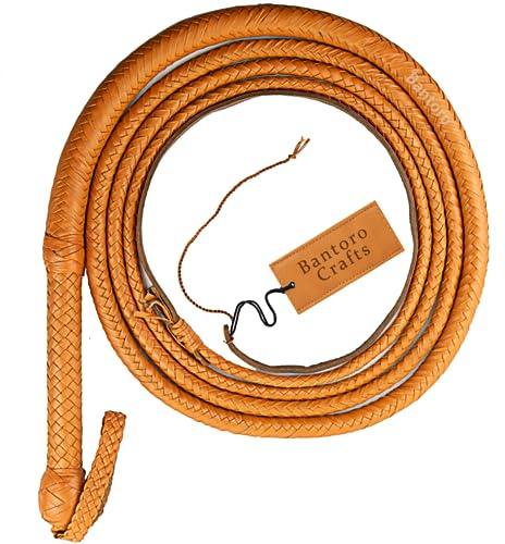 Bantoro Crafts Indiana Jones Kängurulederpeitsche, Bullenpeitsche, 16 Stränge, geflochtenes Leder, lauter Knall, Reitleder, Bauch- und Lederpolsterung innen (10 Fuß (3 Meter))