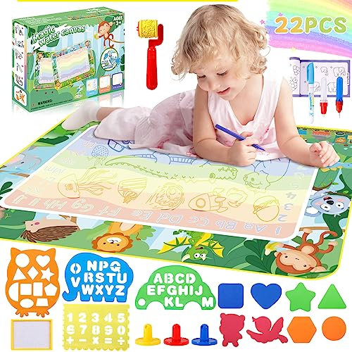 DIDUDE 120x90 cm Agua Dibujo Pintura,Agua Doodle Esteras Mágicas,Alfombra Mágicas para Niños con Juego de Herramientas de Pintura,Alfombra Mágica de Agua Juguete Educativo Regalo para Niños Niñas