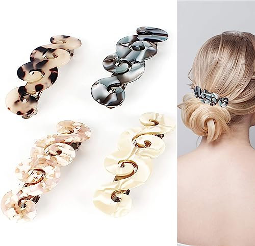 Automatische Haarspangen 4 Stück Zelluloid Haarspange Retro Haarclips Französische Automatische Haarklammer Mittelgroße Automatische Haarspange für Damen Mädchen Feines und Mittelduckes Haar