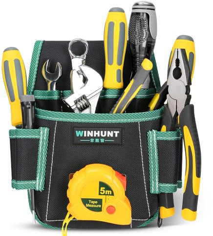 WINHUNT Pochettes à outils, ceintures à outils pour homme 9 poches avec boucles à outils et clip de mesure, 21 x 7 x 22 cm