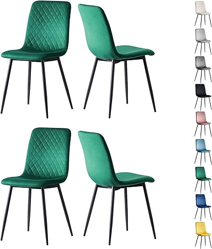 mcc direct Juego de 4 sillas de comedor de diseño de terciopelo con patas de metal, color verde