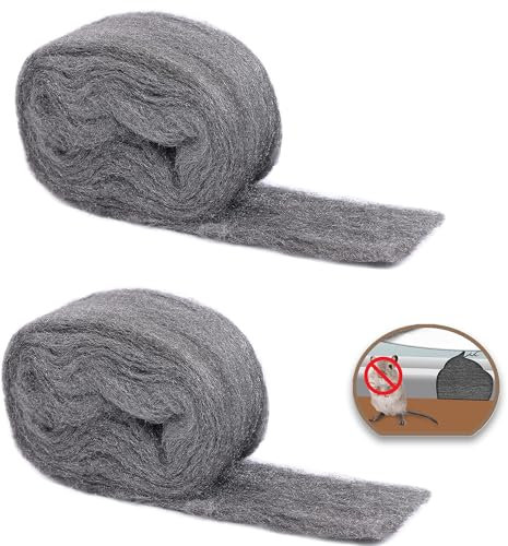2 Rollen Stahlwolle Gegen Mäuse - 8m Stahlwolle Fein, Spaltenfilter für Haus & Garage - Hält Mäuse von Löchern, Verkleidungen, Rohren, Lüftungen im Garten und Haus fern (2 * 100g)