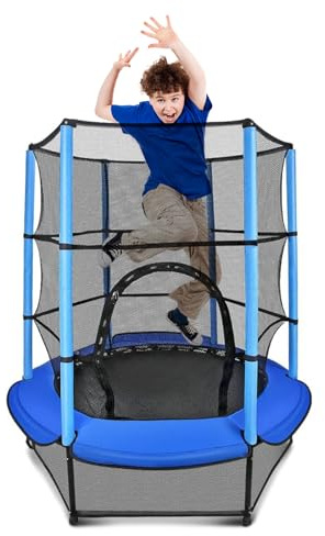 Cama Elastica Niños Ø 140 cm, Trampolín para niños con Red de Seguridad y Almohadilla,para Interior o Exterior,Trampolín Juegos Niños para Jardín,Entrenamiento de Salto, Capacidad de Carga 45 kg