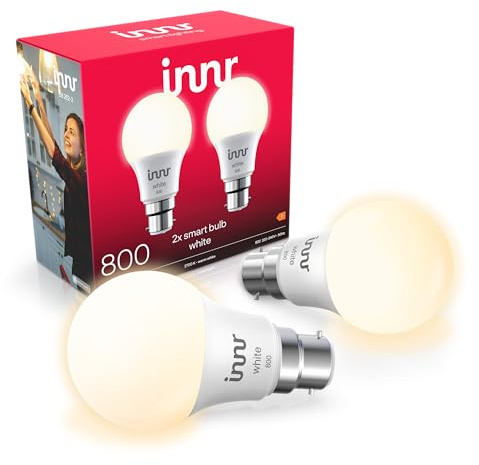 Innr Zigbee B22 Smart Bulb, Works with Hue* and Alexa (Bridge Required), Warm White, B22 LED Bayonet Bulb, 806 Lumen, Dimmable, 2-Pack