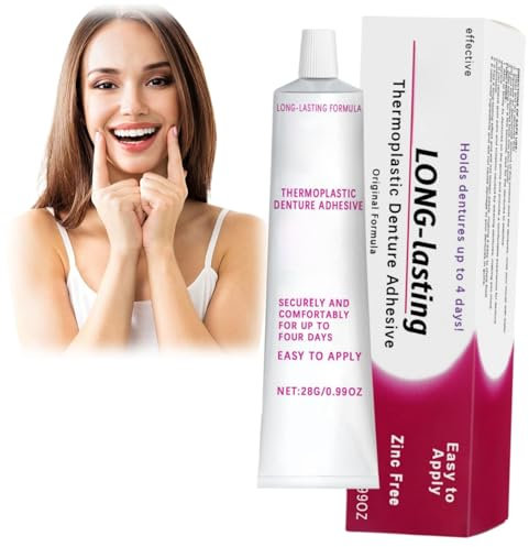 Thermoplastic Denture Adhesive Cream - Comfortable Non-Glue Long Holding Reliner - Convenient Dental Glue for Teeth - Improves Fit, Comfort and Stability