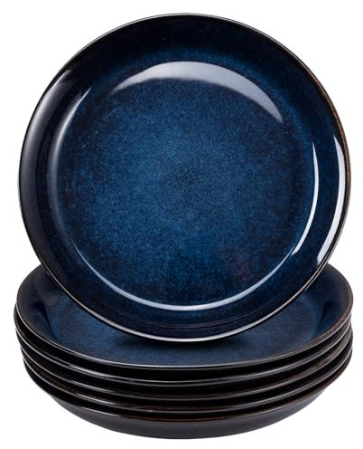 Bluweet Teller Set 6 Personen, Kleine Steingut Geschirr 6 Teilig, Speiseteller Essteller Dinner kratzfest, Plates Spülmaschinenfest, Speise Teller Blauen Glasierten Oberfläche (28cm)