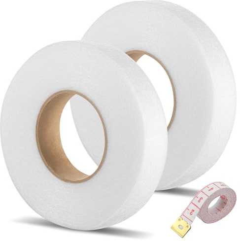 Cinta Dobladillo Plancha Extra Fuerte 64m, Cinta Termoadhesiva para Dobladillos Sin Coser Ancho de 20mm, Fliselina Termoadhesiva Doble Cara para Cortinas Ropa Pantalones Incluye Cinta Métrica