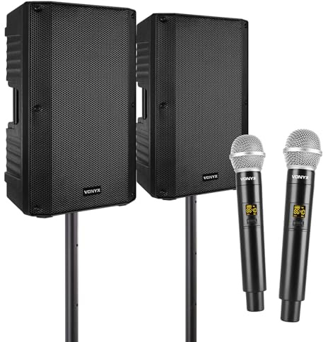 Vonyx Set de Karaoke para Adultos VSA120S - 800W, Bluetooth, Micrófonos Inalámbricos UHF, Woofer de 12, Soportes Ajustables, Fácil Instalación, Sonido Potente y Profesional para Fiestas
