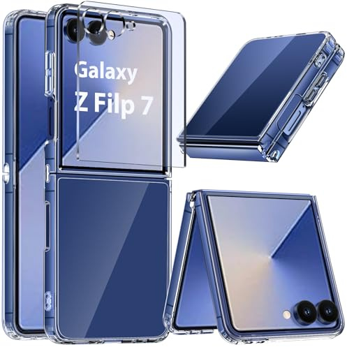 COPIKE Shockproof Case for Samsung Galaxy Z Flip 7 Case with Screen Protector, Anti-Scratch Slim Anti Yellowing Phone Cover, Clear
