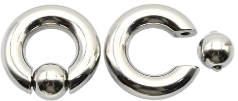 Paquete de 2 anillos de acero inoxidable versátiles con cuentas cautivas, bolas de acción de resorte, piercing circular de gran calibre, piercing para tabique nasal, aretes de aro para mujer, anillo