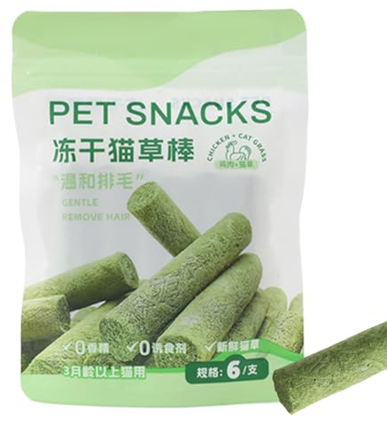 Katzengras Kaustab, Essbarer Snack für Kätzchen als Kauspielzeug, Hühner Geschmack Gefriergetrockneter Katzengras Snack Gegen Haarballen & Zahnpflege Mit Appetitanregung