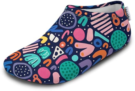 Slipfree Non-Slip Shoes for Girls and Boys. Light, Soft and Comfortable, Unisex Kids Beach Water Shoes with Protective Sole, Ideal for Holiday, Sports and Home. Geo, Age 3-4 Years Blue