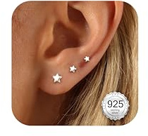MOGASA 3 par örhängen dam 925 sterlingsilver pläterade 14k guld allergivänlig liten zirkonia/blomma/stjärna örhängen 3-5 mm smyckesgåvor för kvinnor och flickor