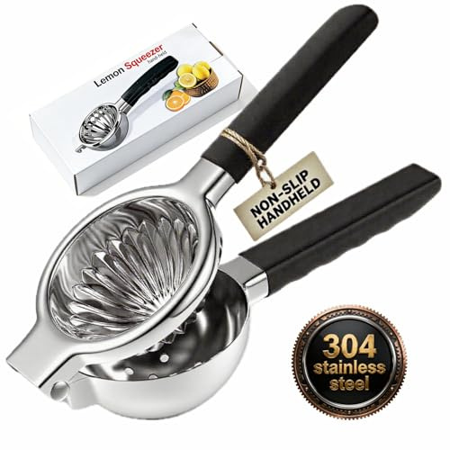 iStarcas Stainless Steel Lemon Squeezer, Manual Citrus Juicer with Non-Slip Handles, 304 Grade Steel Large Manual Lemon Press Juicer, Ergonomic Design Handheld Lime Squeezer Fruit Juicer