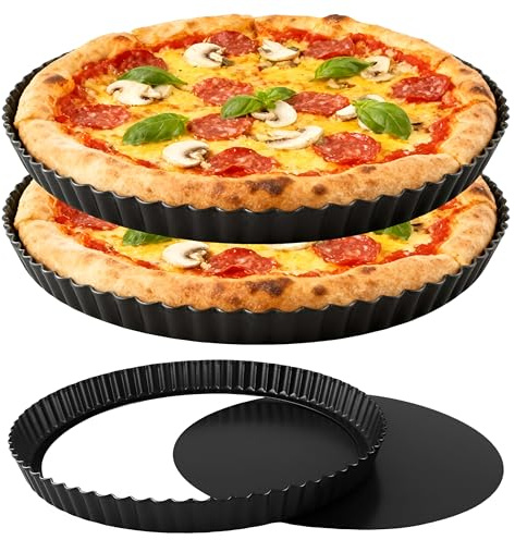 LOPYXBR Juego de 6 moldes para tartas con base elevadora, 28 cm, antiadherente, forma de quiche, forma redonda, con base elevadora, para tarta, quiche, pastel