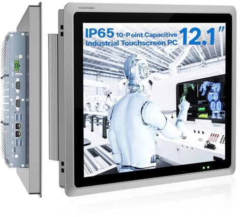 NORQIN 12,1 Pouces Panel PC Embeddé Industriel Intégré,écran Tactile Capacitif 10 Points,Ordinateur Tout-en-Un IP65,Windows 10 Pro,Automatisation,Kiosque,Surveillance(J6412,8GB RAM 128GB SSD)