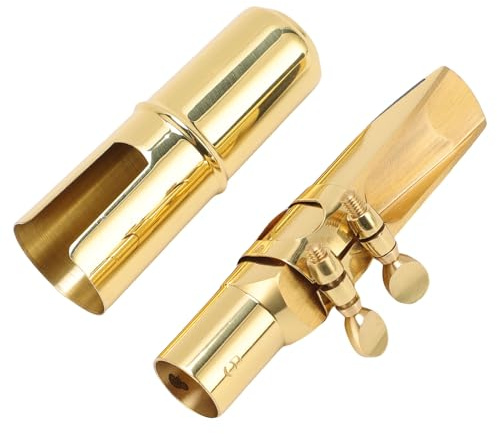 Fabater Embout de Saxophone Alto en Laiton, Ouverture en Métal à 5 ​​pointes pour Saxophone Alto avec Capuchon, Ensemble de Remplacement pour Saxophonistes