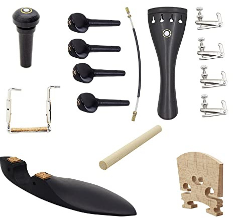 Eujgoov Juego de Accesorios para Piezas de Violín, Kit de Herramientas de Bricolaje, 15 Piezas de Repuesto de Cobre y Arce de ébano, Puente de Apoyo para la Barbilla para Mantenimiento de Reparación