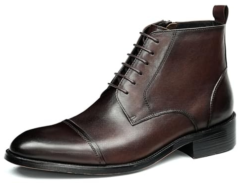 Generico Uomo Lacci Stivali Corti con Cerniera Laterale Punta Appuntita Pelle Stivali Eleganti Tacco Basso A Blocco Casual Stivaletti alla Caviglia,Marrone,41 EU