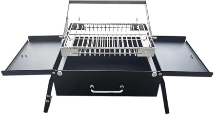 Portable Charcoal BBQ Grill Stainless Steel Outdoor Foldable 360°Rotating With Flipping Basket Smoker