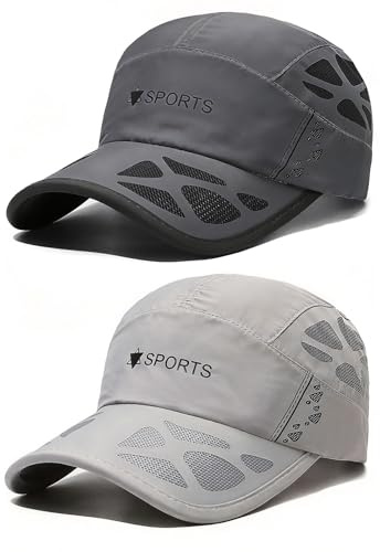 AYPOW Casquette de Baseball Homme Femme, 2 Pcs Casquettes Running de Séchage Rapide Respirantes, Réglable Pliable Légère Anti UV Chapeau Soleil été pour Golf Cyclisme Randonnée Sports D'extérieur