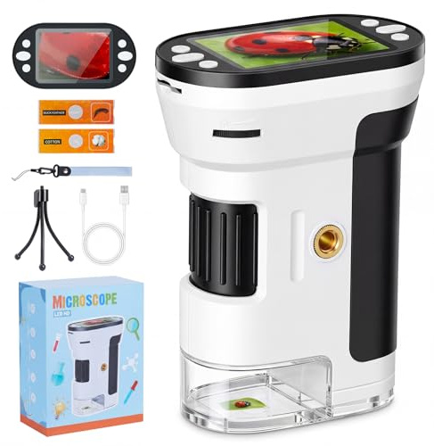 Microscopio digital para niños 1000X Microscopio Infantil con 1080P HD 2.0 Pantalla IPS, Luz LED y USB, Microscopio Infantil para Aprender, Descubrir y Observar la Naturaleza a partir de 6 años