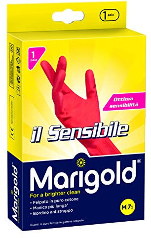 Vileda Marigold Il Sensibile 145678 Guanto, Minimo Spessore, Felpato in Puro Cotone, Manica Lunga con Bordino Frenagocce Antistrappo, M