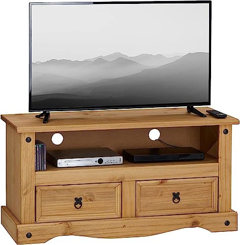Corona 2 Drawer Flat Screen TV Unit Mexican Solid Pine Wax