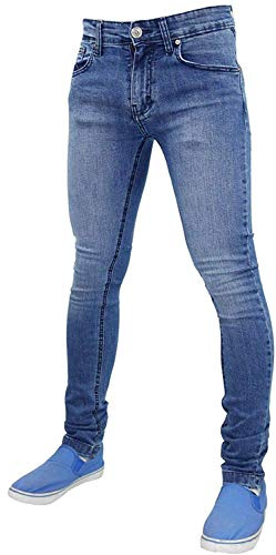 True Face Mens Jeans Skinny Denim Pants Stretch Fit Trouser Zip Fly Elasticated Cotton Bottoms Casual Wear 5 Pockets TF021 36R (36WX32, Light Mid Wash)