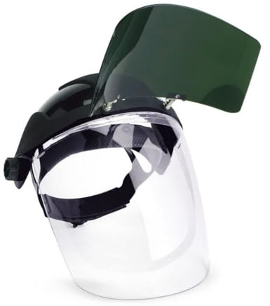 Sellstrom DP4 Face Shield - Lightweight Mask with High Impact Crown & Ratchet Headgear for Work, Grinding, Plasma/Flame Cutting - ANSI Z87.1 - Clear Anti Fog Polycarbonate Window - UV/IR Flip Up Visor