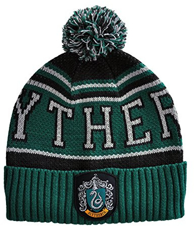 Elbenwald Harry Potter Wintermütze im Slytherin Hauswappen Design mit Bommel Einheitsgröße für Herren Damen Kinder grün schwarz