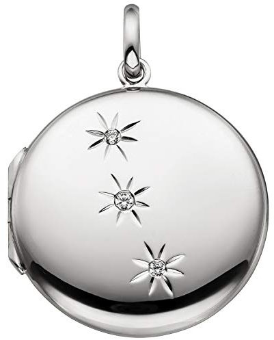 JOBO Damen Medaillon rund zum Öffnen für 2 Fotos 925 Sterling Silber 3 Zirkonia