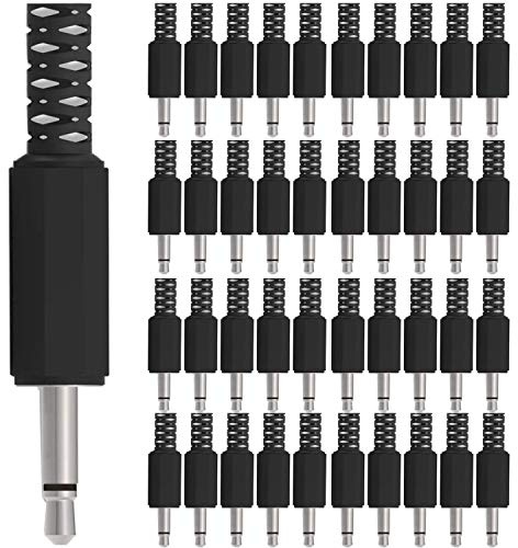 RUNCCI-YUN 40-Pack TS Mono Male Plug 1/8 3.5mm Solder Type DIY Audio Cable Connector