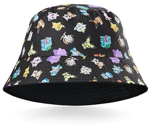Pokémon Casquette Enfant Garcon Casquette Baseball Chapeau Plage Enfant Ado Garcon Fille Bob Pikachu Protection Soleil Cadeau pour Fan de Accessoires Officiels (Noir Bob)
