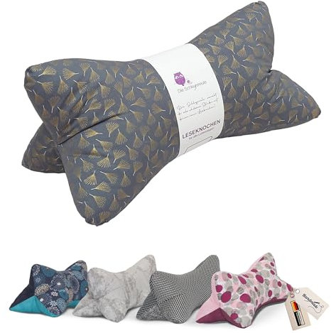 Leseknochen Nackenkissen Blumen bequem und waschbar! Handgestopft und genäht in Deutschland - Nutzbar als Nackenrolle Kissen Nackenrolle (Ginko Grau)
