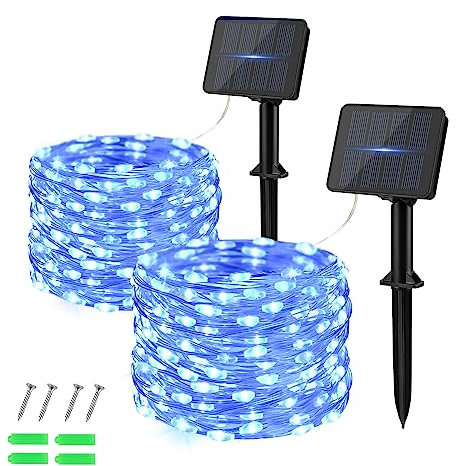 Dalugo Catena di luci solari per esterni, 5 m, 50 LED, per esterni, resistente alle intemperie, filo di rame, per giardino, terrazza, cortile, albero, festa, compleanno, matrimonio, Natale (blu)