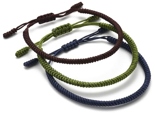 LUCKY BUDDHIST - 3 Tibetische Glücksarmbänder + buddhistisches Geschenk! - Handgemacht. Anpassbar an Ihr Handgelenk. Für Männer und Frauen. Freundschaftsarmbänder aus geflochtenem Stoff