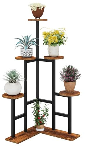 IBUYKE 4 Etagen Holz Pflanzenständer Blumenständer, 108cm Hoch Blumenregal Pflanzenregal für Mehrere Pflanzen, Rustikale Braun TMJ072H